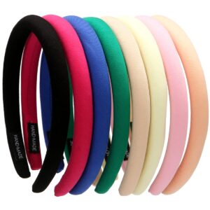 LONEEDY 8 Pack Wide Cotton Hard Hair Bands, Non-slip Padded Headband Hair Accessories for Girls and Women (Mixed color)