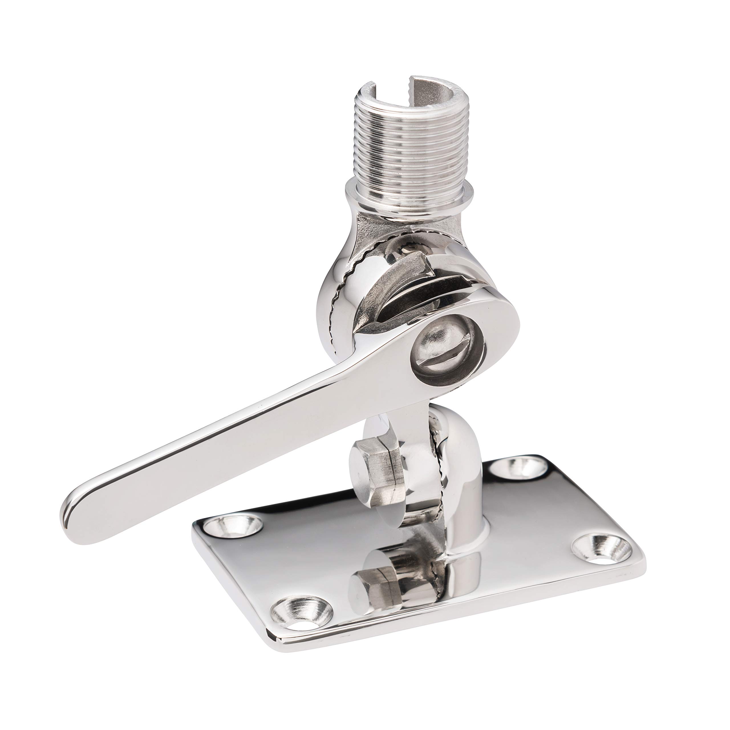 Calissa Offshore Tackle Marine VHF Antenna Mount – Adjustable Base Mounts Ratchet for Boat – Made with 316 Stainless Steel Mounts