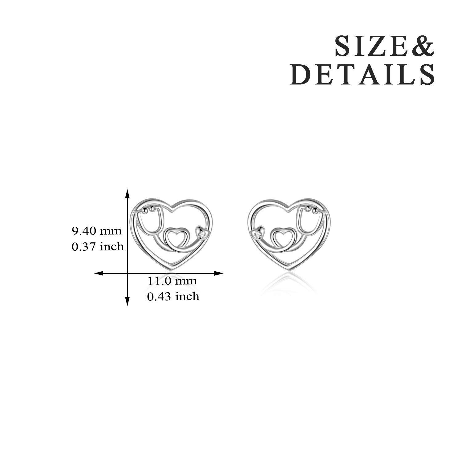 YFN Nursing Themed Stud Earrings Sterling Silver Jewelry Gift for Nurse (Stethoscope)