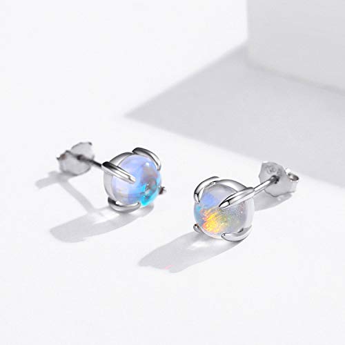 Moonstone Earrings 925 Sterling Silver Round Synthetic Moonstone Stud Earrings Moonstone Jewelry for Women Hypoallergenic Earrings for Sensitive Ears (A-Silver, 6)