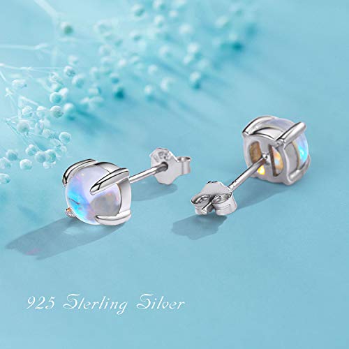 Moonstone Earrings 925 Sterling Silver Round Synthetic Moonstone Stud Earrings Moonstone Jewelry for Women Hypoallergenic Earrings for Sensitive Ears (A-Silver, 6)