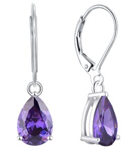 yl dangle drop earrings sterling silver solitaire leverback earring 7x10 mm teardrop created amethyst jewelry for women