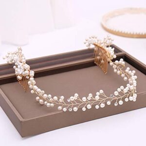 Kercisbeauty Pearl Hair Vine for Women Bridal Gold Hair Combs Rose Headband Prom Special Occasion Jewelry