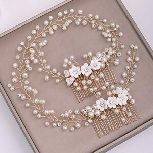 kercisbeauty pearl hair vine for women bridal gold hair combs rose headband prom special occasion jewelry