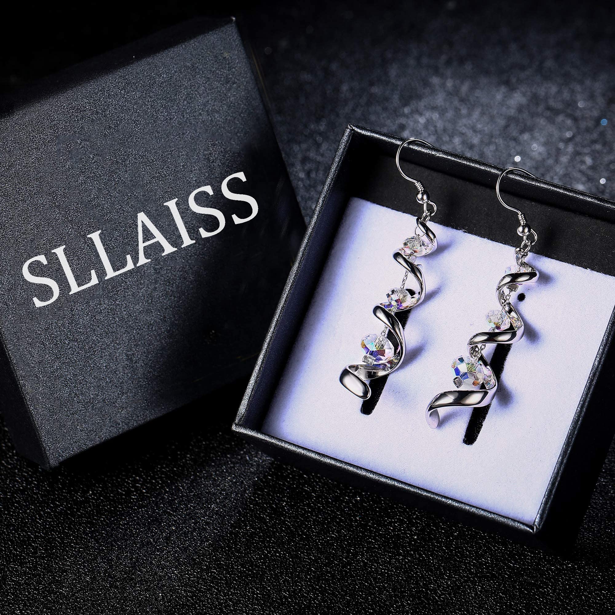 Sllaiss 925 Sterling Silver Post Austria Crystal Dangle Drop Earrings for Women Tassel Earrings for Anniversary Birthday