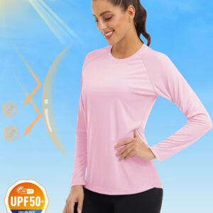 MAGCOMSEN Running Shirts Performance T Shirts Athletic Shirts Tank Top Gym Shirts Women Long Sleeve Shirts Casual Womens UV Protection Shirts Light Pink