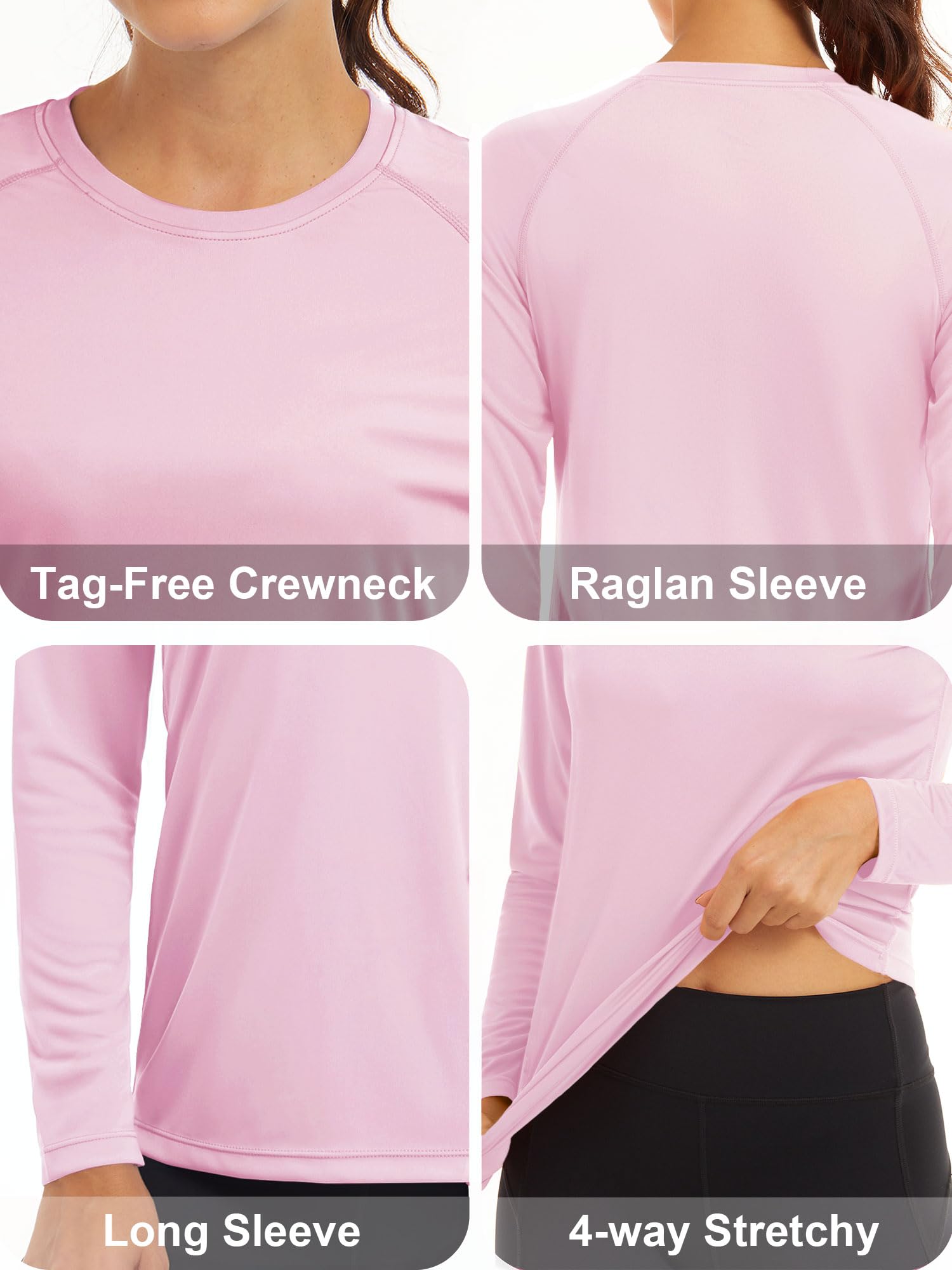 MAGCOMSEN Running Shirts Performance T Shirts Athletic Shirts Tank Top Gym Shirts Women Long Sleeve Shirts Casual Womens UV Protection Shirts Light Pink