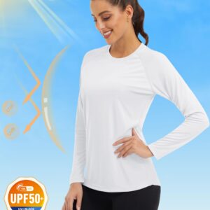 MAGCOMSEN Running Shirts Performance T Shirts Athletic Shirts Tank Top Gym Shirts Women Long Sleeve Shirts Casual Womens UV Protection Shirts White