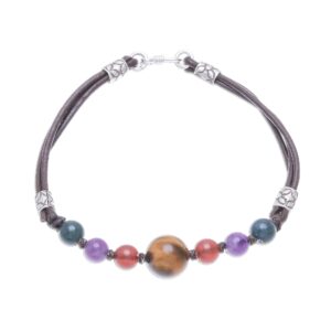 NOVICA Artisan Handmade Multigemstone Beaded Bracelet Crafted in Thailand Sterling Silver Tigers Eye [7.5 in L 3 mm W Pendant(s) 0.4 in L x 2.4 in W] ' Playful Rainbow'