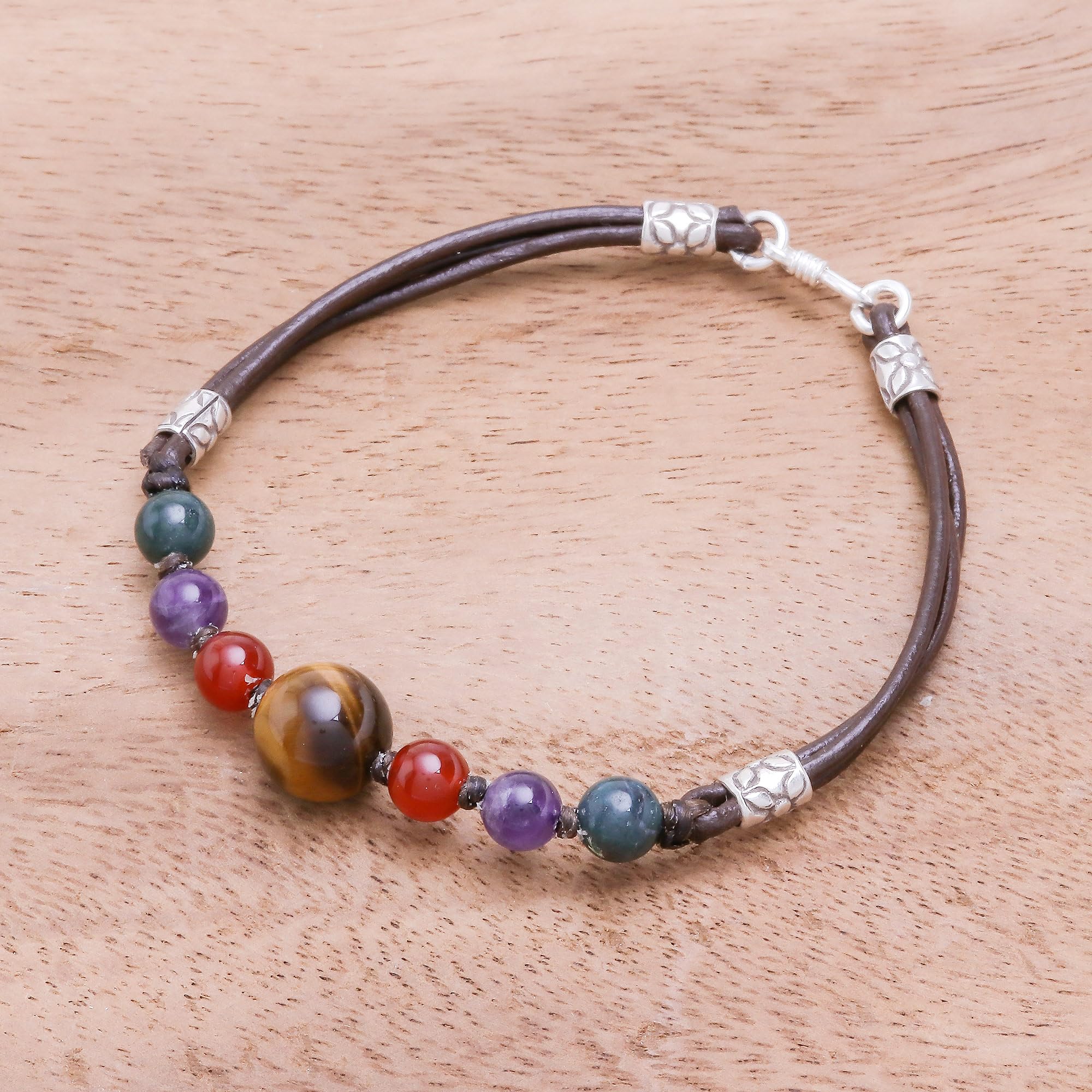 NOVICA Artisan Handmade Multigemstone Beaded Bracelet Crafted in Thailand Sterling Silver Tigers Eye [7.5 in L 3 mm W Pendant(s) 0.4 in L x 2.4 in W] ' Playful Rainbow'