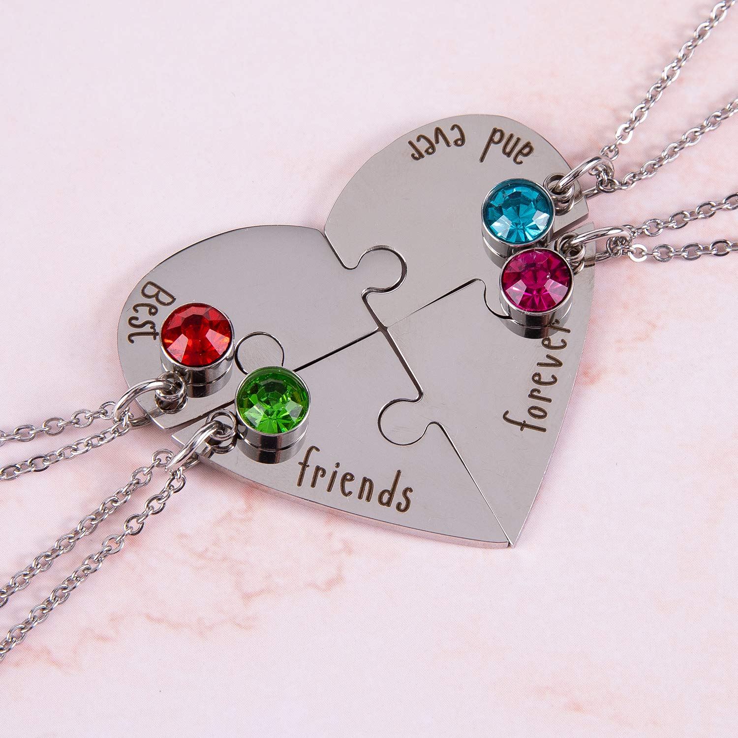 Personalized Matching Heart Puzzles Pieces Custom Name Birthstone Friendship Necklaces for Best Friends of 4