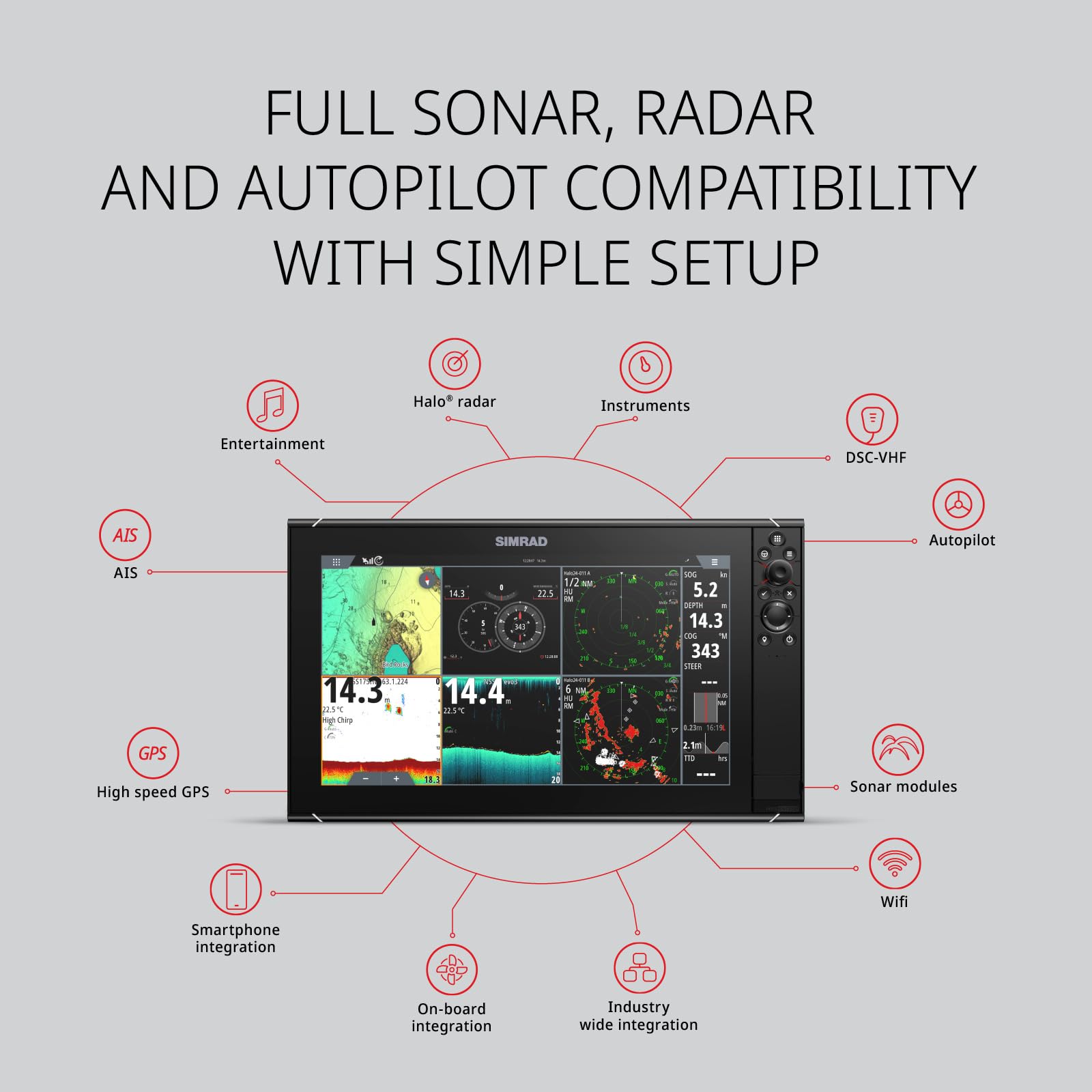 Simrad NSS16 Evo3S - 16-inch Multifunction Fish Finder Chartplotter with Preloaded C-MAP US Enhanced Charts