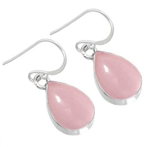 JEWELOPORIUM Pink Rose Quartz 925 Sterling Silver Earring for Women Stone Drop Dangle Handmade Silver Earring Birthday Gift Cocktail Jewelry