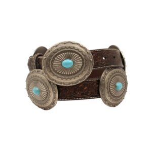 ariat women's oval silver conchos leather belt w/turquoise stones, x-large (42" waist)