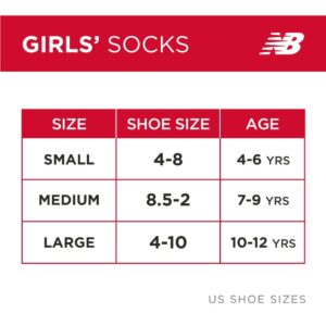 New Balance Girls' Athletic Low Cut Socks with Reinforced Heel and Toe (8 Pack), Size Medium, White Assorted