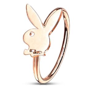 playboy bunny top 316l surgical steel nose hoop stud rings jewelry stud (rose goldtone)