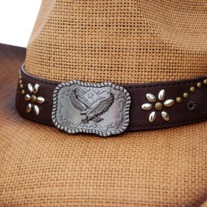 Queue Essentials Men & Women's Woven Straw Cowboy Cowgirl Hat Western Outback w/Wide Brim (Eagle)