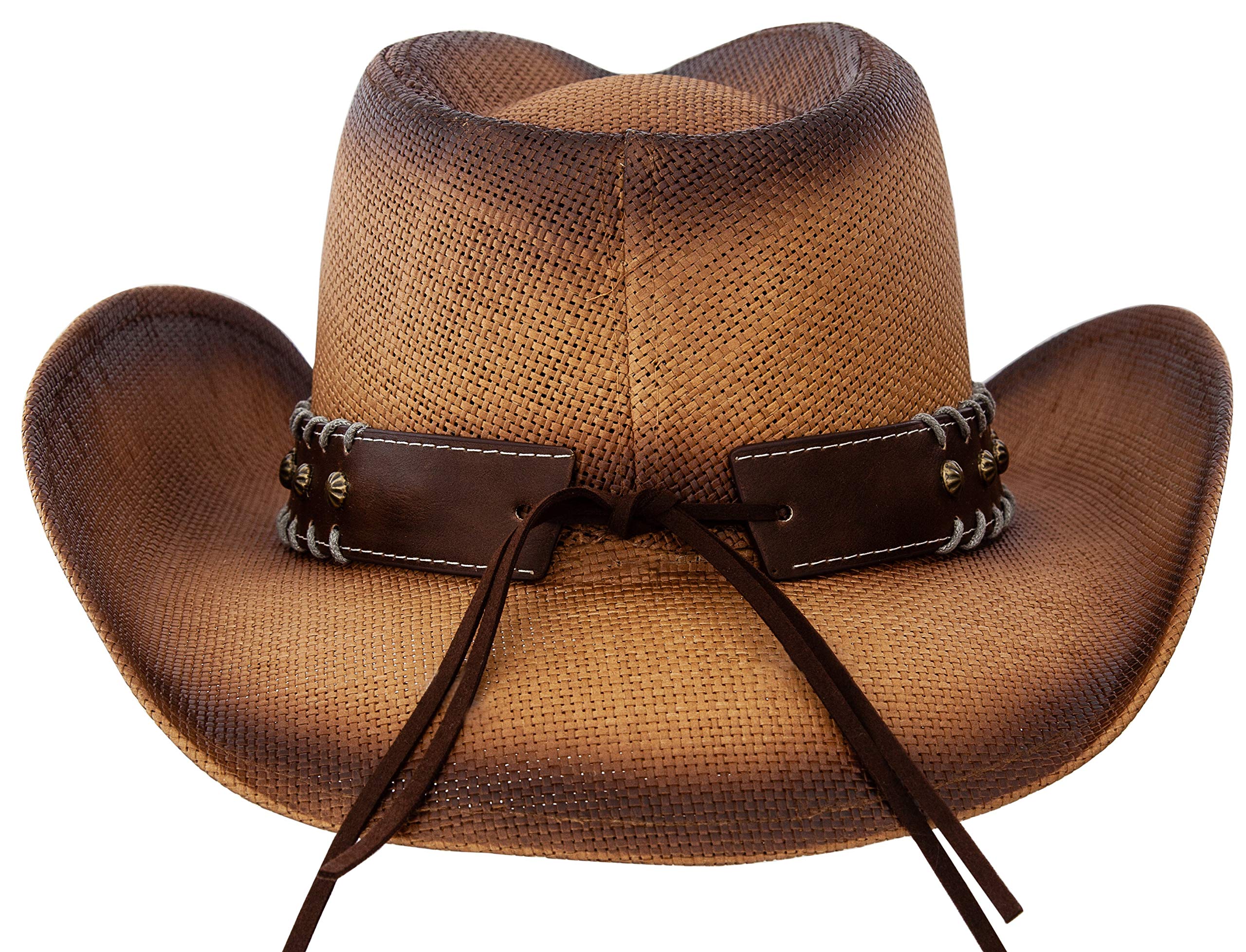 Queue Essentials Men & Women's Woven Straw Cowboy Cowgirl Hat Western Outback w/Wide Brim (Long Horn)