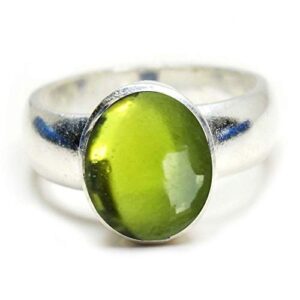 suryagems oval cabochon cut natural peridot silver ring for astrology august birthstone jewelry size 4-13