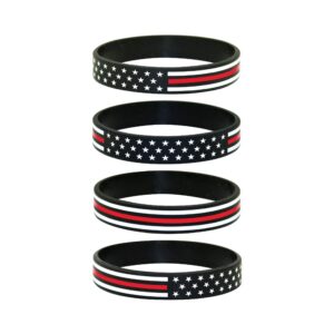 great 1 thin red line american flag silicone stretchable bracelet 4-pack - fireman firefighter