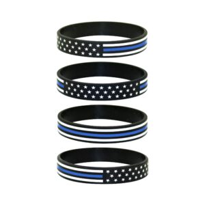 great 1 thin blue line american flag silicone stretchable bracelet 4-pack - police law enforcement