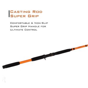 Catfish Pro Tournament Series Casting Rod - 7'6" One-Piece Rod with S-Glass, E-Glass & Carbon Graphite Construction, Super Grip, Glow Tip, Heavy-Duty Stainless-Steel Guides - Ideal for Big Catfishing!