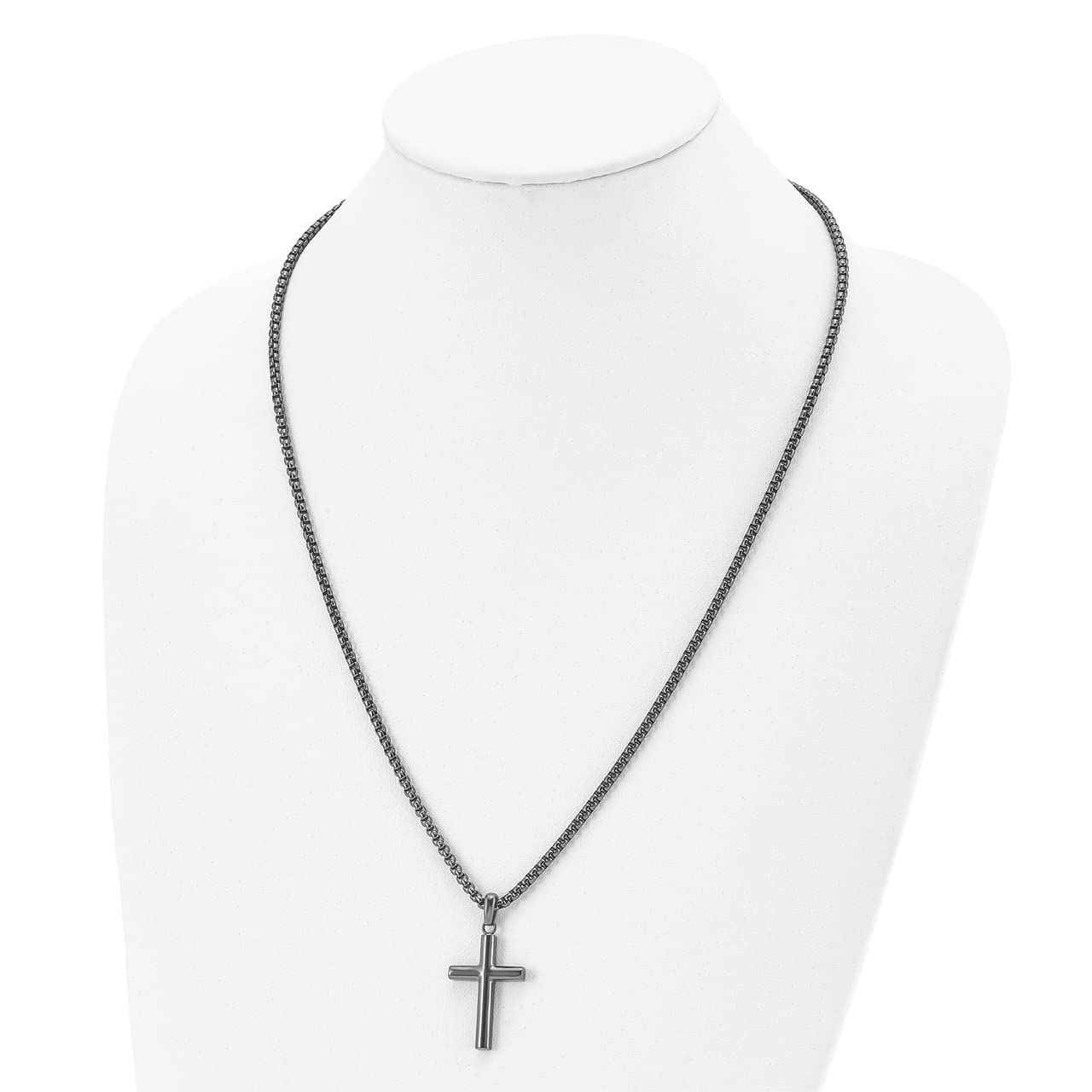 Lex & Lu Stainless Steel Polished Gun Metal IP-plated Cross 24'' Necklace