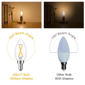 AIELIT Vintage LED Candelabra Bulbs 25W Equivalent, Warm White 2700K, E12 LED Light Bulb Dimmable, 200 Lumens, Clear Glass, 2W B11/B10/C35 Edison Torpedo Filament Bulb for Ceiling Fans, 4-Pack