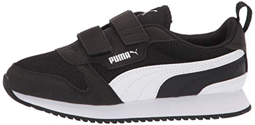 PUMA unisex child R78 Hook and Loop Sneaker, Black/White, 5 Toddler US