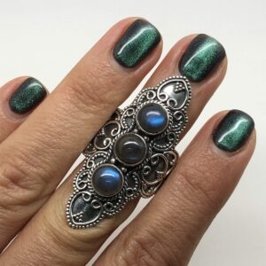 Koral Jewelry Labradorite 3 Stones Ethnic Vintge Gipsy Multi Stone Ring 925 Sterling Silver Vintage Tribal Gipsy Boho Chic (10)