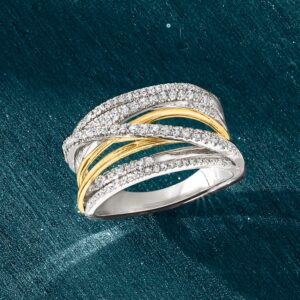 Ross-Simons 0.50 ct. t.w. Diamond Highway Ring in Sterling Silver With 14kt Yellow Gold. Size 6