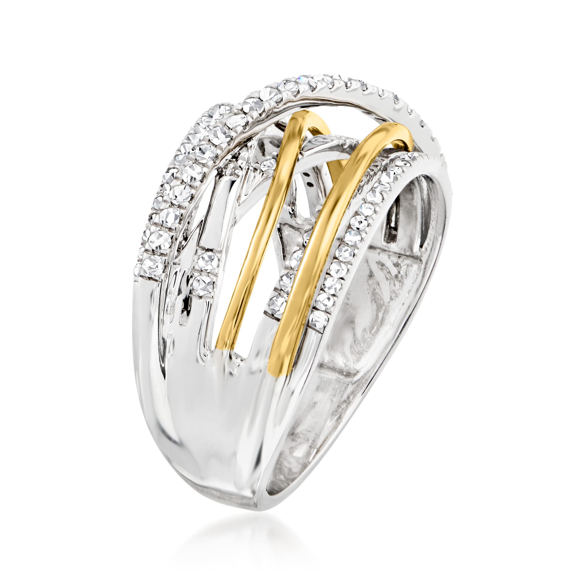 Ross-Simons 0.50 ct. t.w. Diamond Highway Ring in Sterling Silver With 14kt Yellow Gold. Size 6