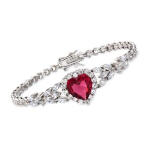 ross-simons 7.25 carat simulated ruby and 6.67 ct. t.w. cz heart bracelet in sterling silver. 7 inches