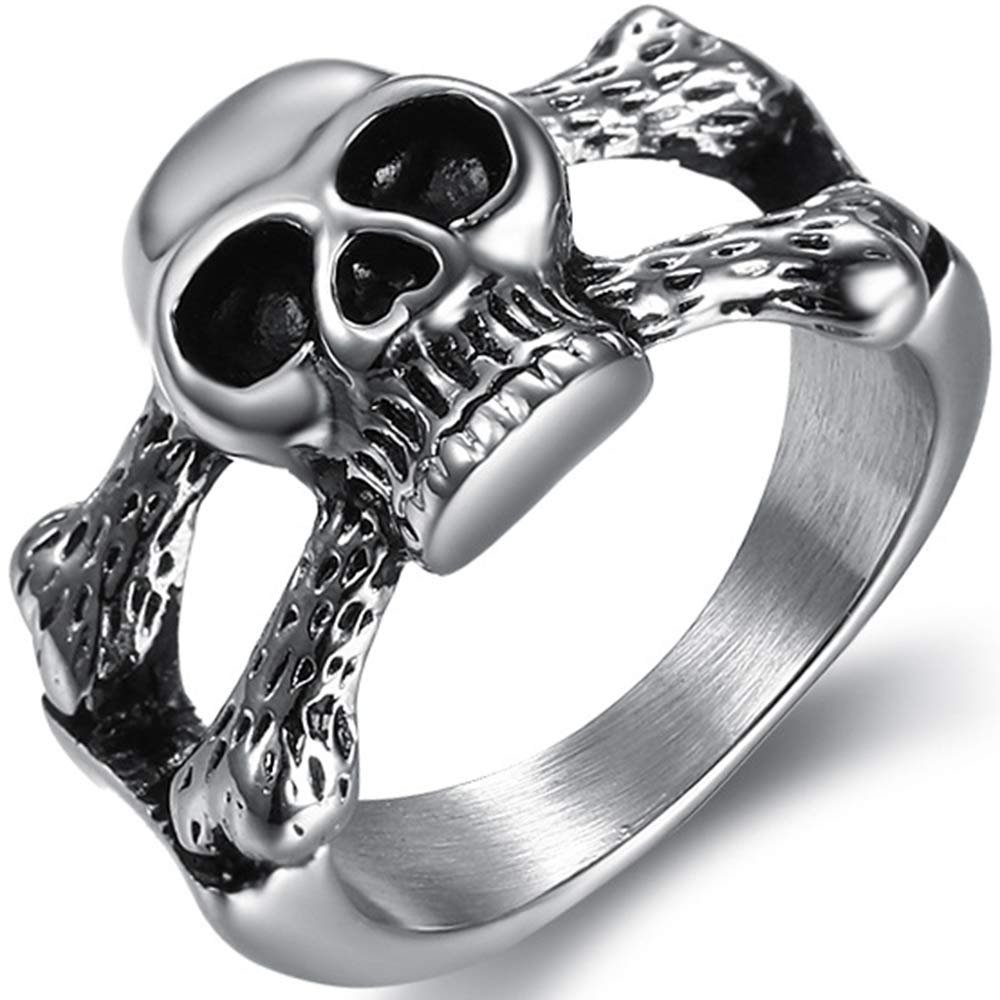 Jude Jewelers Stainless Steel Retro Vintage Gothic Skull Cocktail Party Biker Ring (Silver, 11)