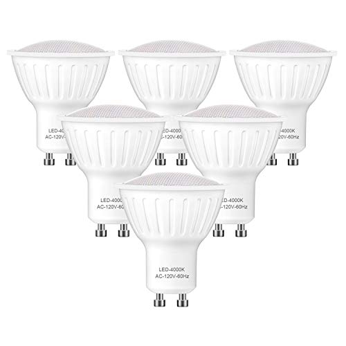 GU10 Led Dimmable Light Bulbs, 5W=50W, 4000K Natural White GU10 Base 120° Beam Angle Spotlight for Accent Recessed Track Lighting, Pack of 6