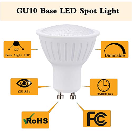 GU10 Led Dimmable Light Bulbs, 5W=50W, 4000K Natural White GU10 Base 120° Beam Angle Spotlight for Accent Recessed Track Lighting, Pack of 6