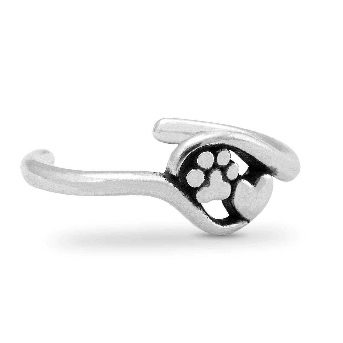 Dazzling Paws Jewelry Paw Print and Heart Toe Ring Sterling Silver Close To My Heart Adjustable Ring Gift for Pet Owners