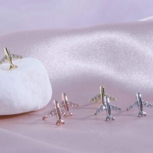 Helen de Lete Airplane Rhinestone Plane S925 Sterling Silver Stud Earrings (Silver) For Women