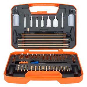 raiseek gun cleaning kit rifle pistol shotgun universal cleaning kit for 20ga 12ga .45 .40 .357/.380/.38/9mm .338 .325/8mm .30/7.62mm .270 .250 .243 .22 .17 all calibers (brass jags-orange)