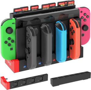 fastsnail charger compatible with nintendo switch for joy con, charging dock stand station base and game card storage holder with 28 game card slots compatible with nintendo switch