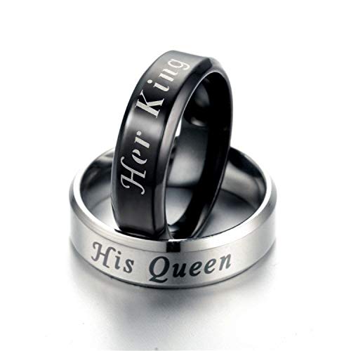 Ginger Lyne Collection Her King Black or His Queen Stainless Steel Matching Wedding Band Ring