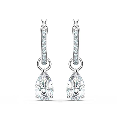 Swarovski Stilla Attract Mini Hoop Pierced Earrings with Pear Shaped Clear Cut Crystal and Matching Pavé on a Rhodium Finished Setting with a Hinge Closure