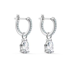 Swarovski Stilla Attract Mini Hoop Pierced Earrings with Pear Shaped Clear Cut Crystal and Matching Pavé on a Rhodium Finished Setting with a Hinge Closure