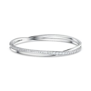 swarovski hyperbola women's bangle bracelet with clear crystals on a rhodium finished setting, size m