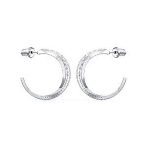 Swarovski Twist Rows Mini Hoop Pierced Earrings with Sparkling Clear Crystal Pavé on a Rhodium Plated Setting with Butterfly Closure