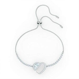 SWAROVSKI Hear Heart Bracelet, with White Crystal Heart Design, White Crystals Pavé and Rhodium Finish Setting with Bolo Closure, an Amazon Exclusive