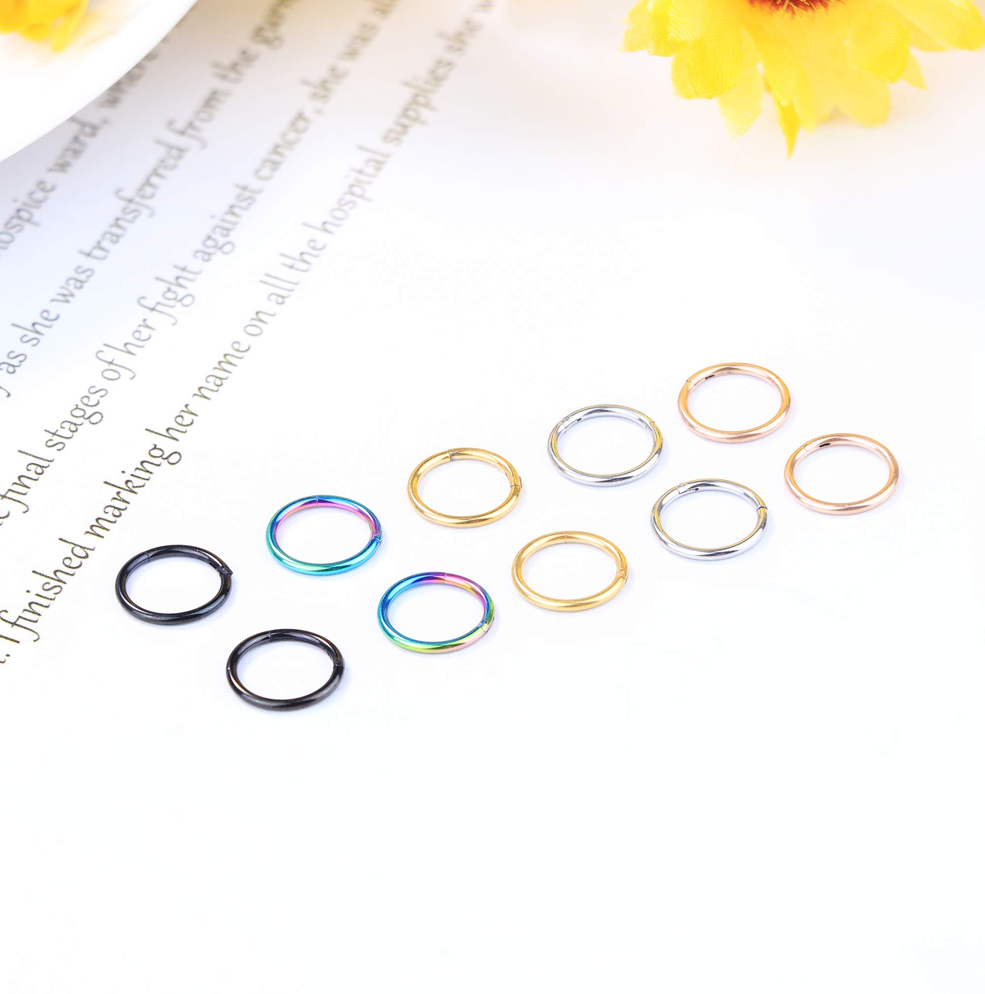 Jstyle 10Pcs 18G Stainless Steel Hinged Clicker Segment Nose Rings Hoop Helix Cartilage Daith Tragus Sleeper Earrings 8MM Improved