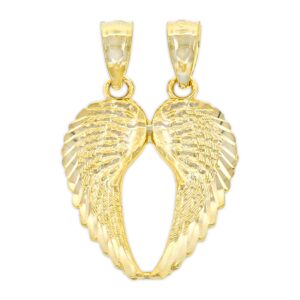 Gold Break Apart Angel Wing Charm Pendant - 10 Karat Gold - Angel Wing Jewelry - Angel Wing Pendant (Style 2)