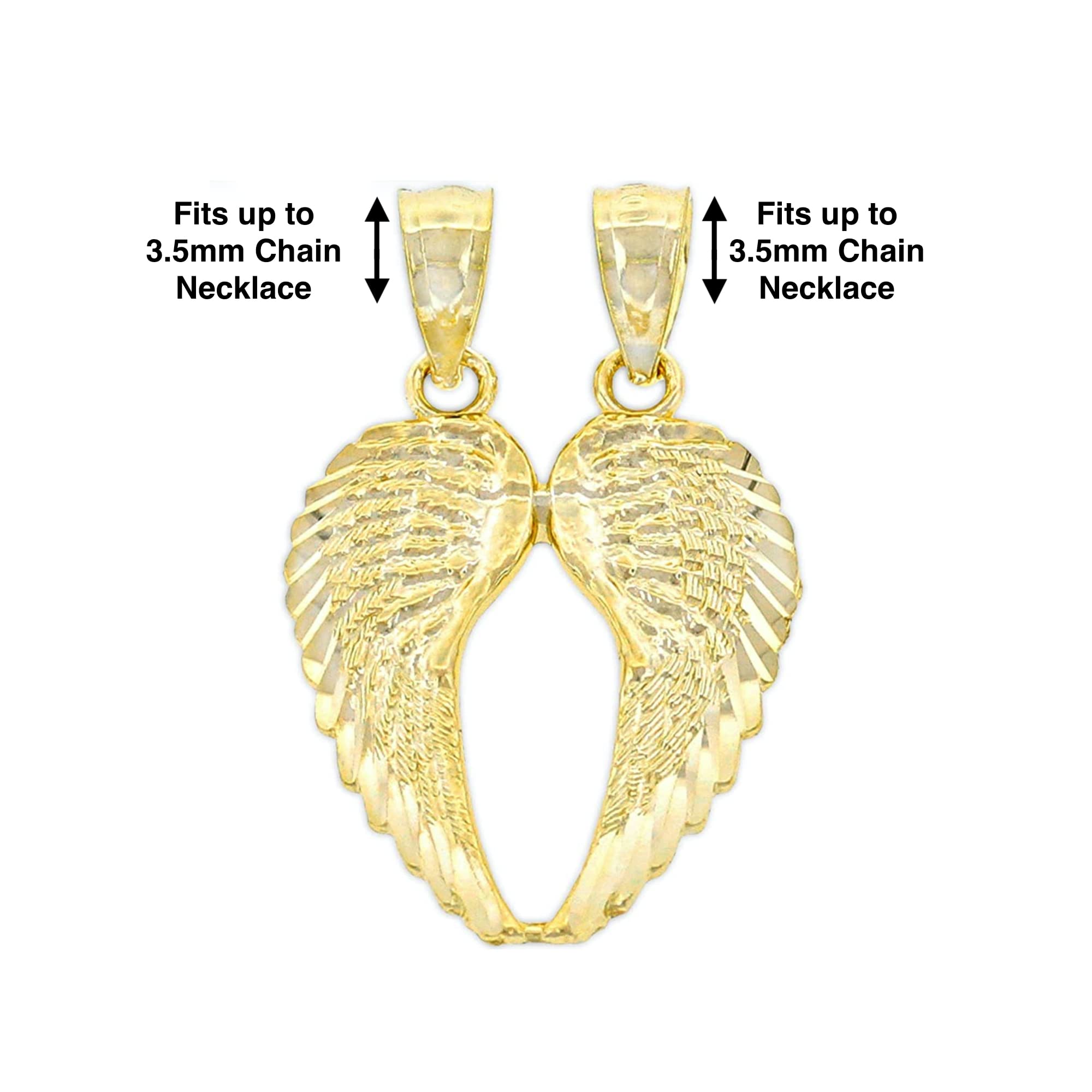 Gold Break Apart Angel Wing Charm Pendant - 10 Karat Gold - Angel Wing Jewelry - Angel Wing Pendant (Style 2)