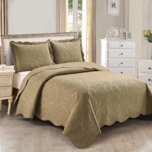 Home Collection Over Size Elegant Embossed Bedspread Set Light Weight Solid Color New (Taupe, King/Cal King)